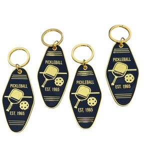 NWT Pack of 4 Sturdy Gold and Navy Pickleball Metal & Enamel Keychains